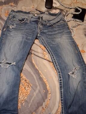BKE Distressed Light Blue Flare Jeans